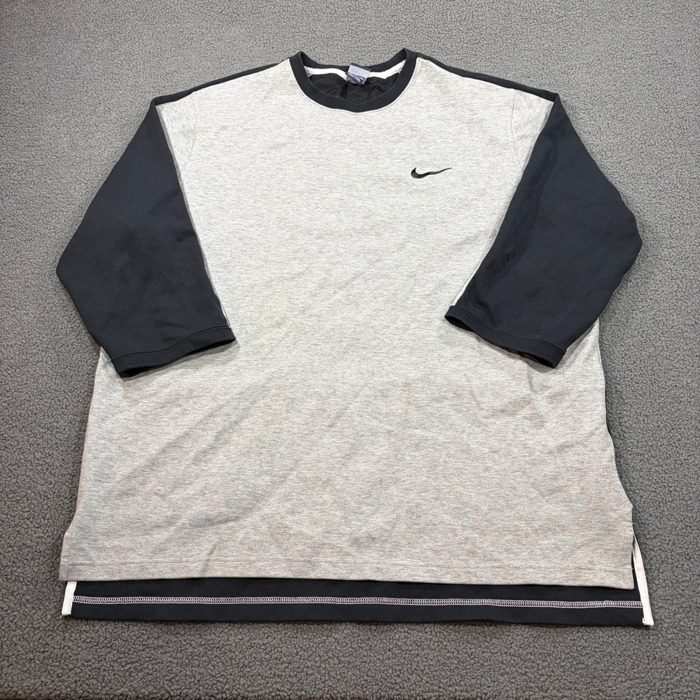 Nike Shirt Mens 3XL Gray Black 727502-063 Raglan 3/4 Sleeve Swoosh Sportswear